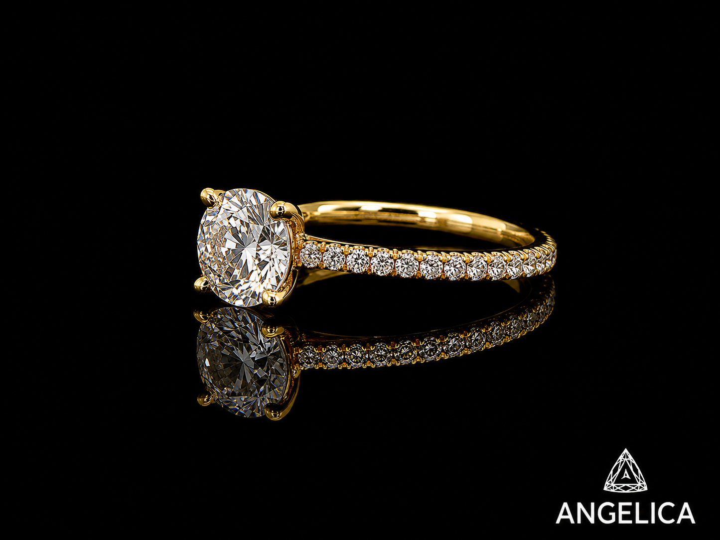 18K Yellow Gold Round Lab Diamond Engagement Ring – 1.53 ct Total – IGI Certified