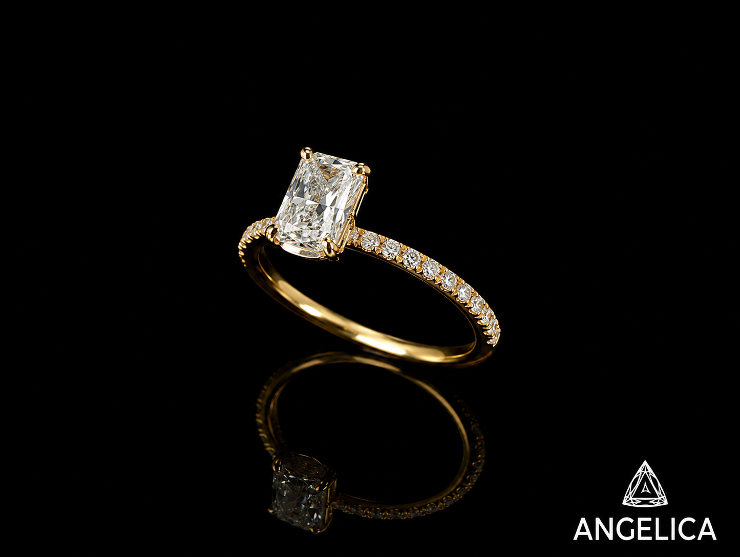 18K Gold Elongated Cushion Lab Diamond Engagement Ring – 1.10 ct Total – IGI Certified