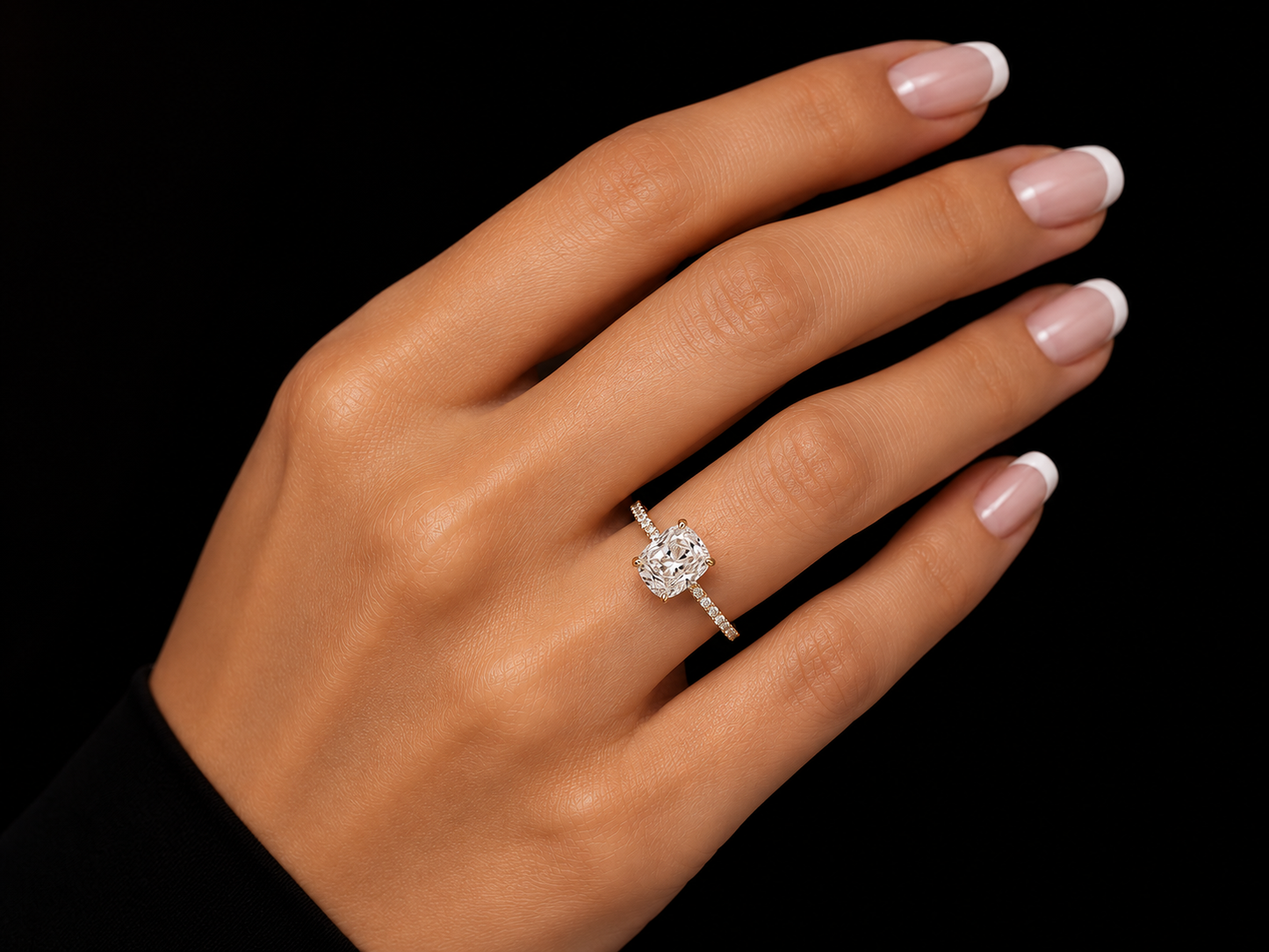 18K Gold Elongated Cushion Lab Diamond Engagement Ring – 1.10 ct Total – IGI Certified