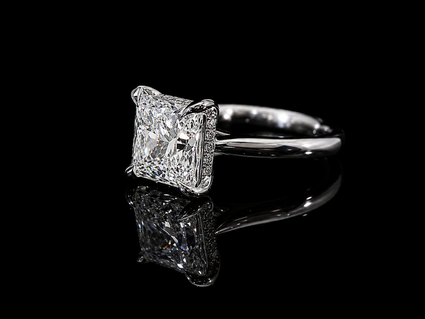 Platinum Lab Diamond Princess Cut Engagement Ring – 3.87 ct Total – IGI Certified