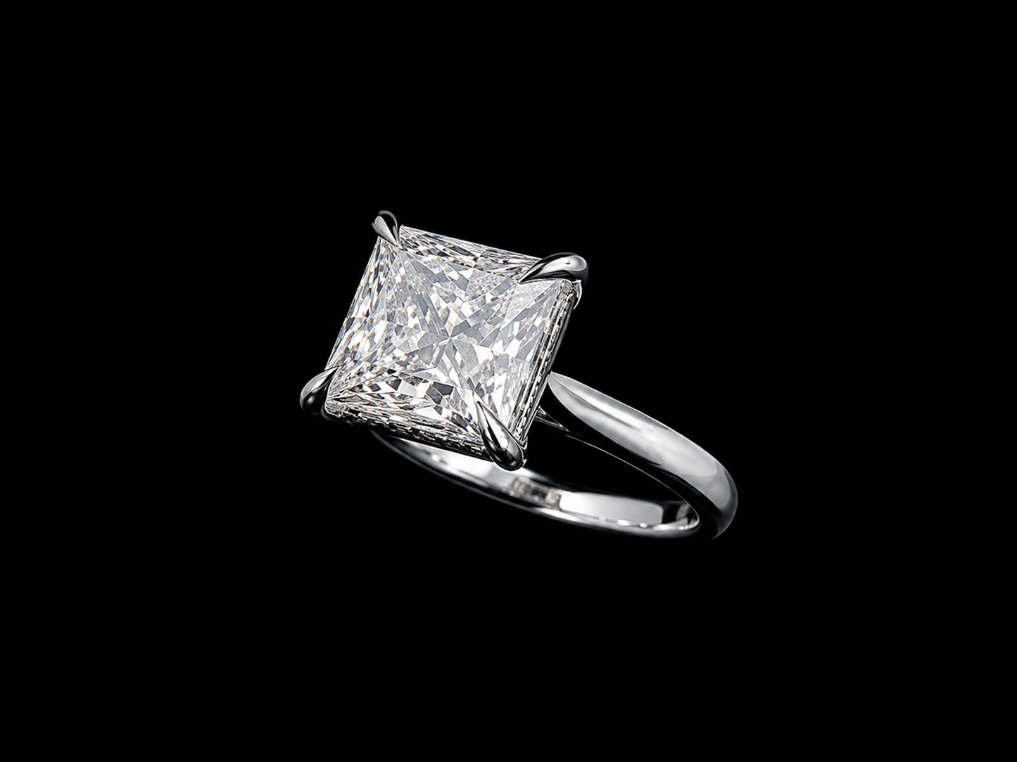 Platinum Lab Diamond Princess Cut Engagement Ring – 3.87 ct Total – IGI Certified
