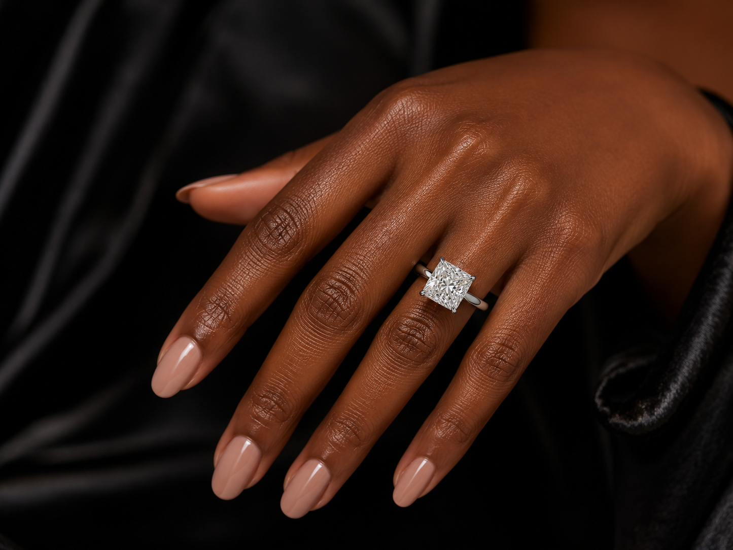 Platinum Lab Diamond Princess Cut Engagement Ring – 3.87 ct Total – IGI Certified