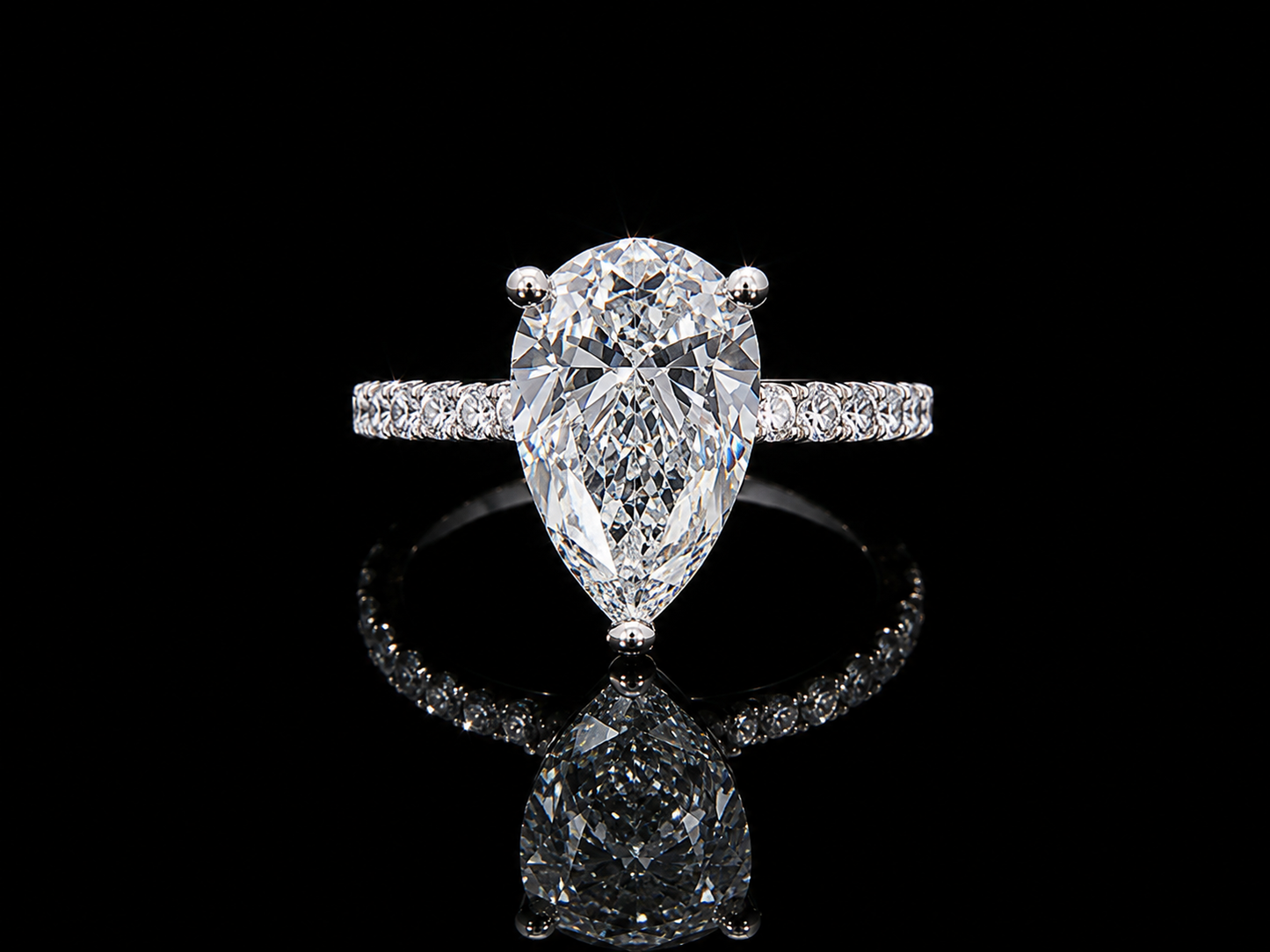 Platinum Pear Shape Lab Diamond Engagement Ring – 3.70 ct Total – IGI Certified