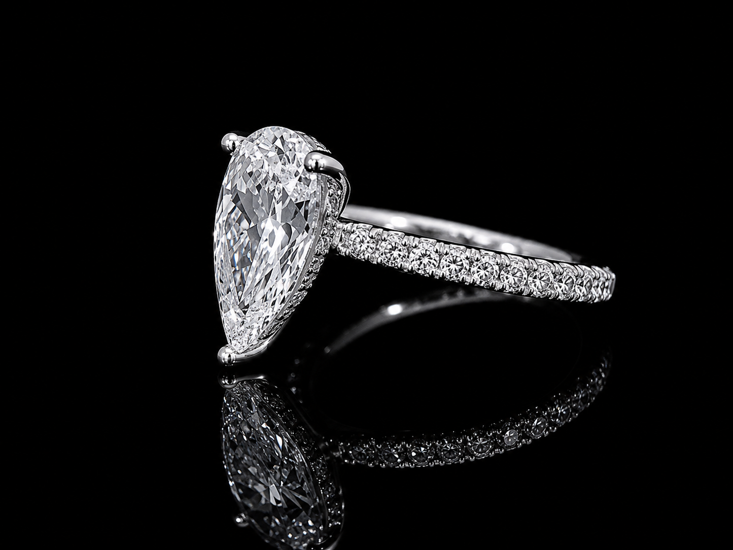 Platinum Pear Shape Lab Diamond Engagement Ring – 3.70 ct Total – IGI Certified