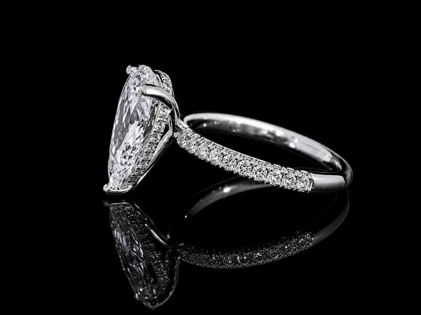Platinum Pear Shape Lab Diamond Engagement Ring – 3.70 ct Total – IGI Certified