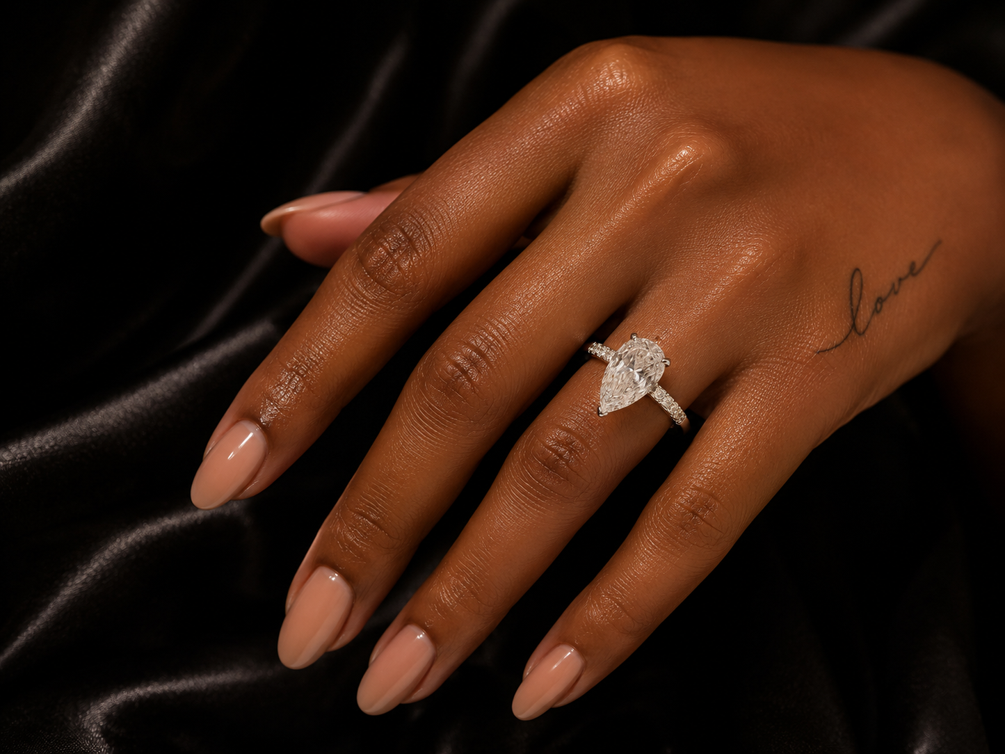 Platinum Pear Shape Lab Diamond Engagement Ring – 3.70 ct Total – IGI Certified