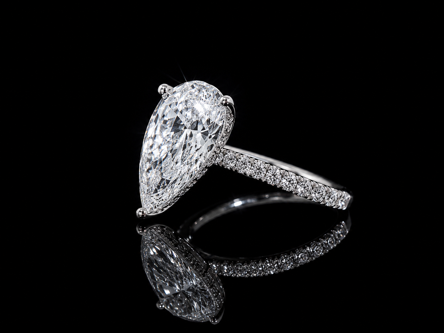 Platinum Pear Shape Lab Diamond Engagement Ring – 3.70 ct Total – IGI Certified