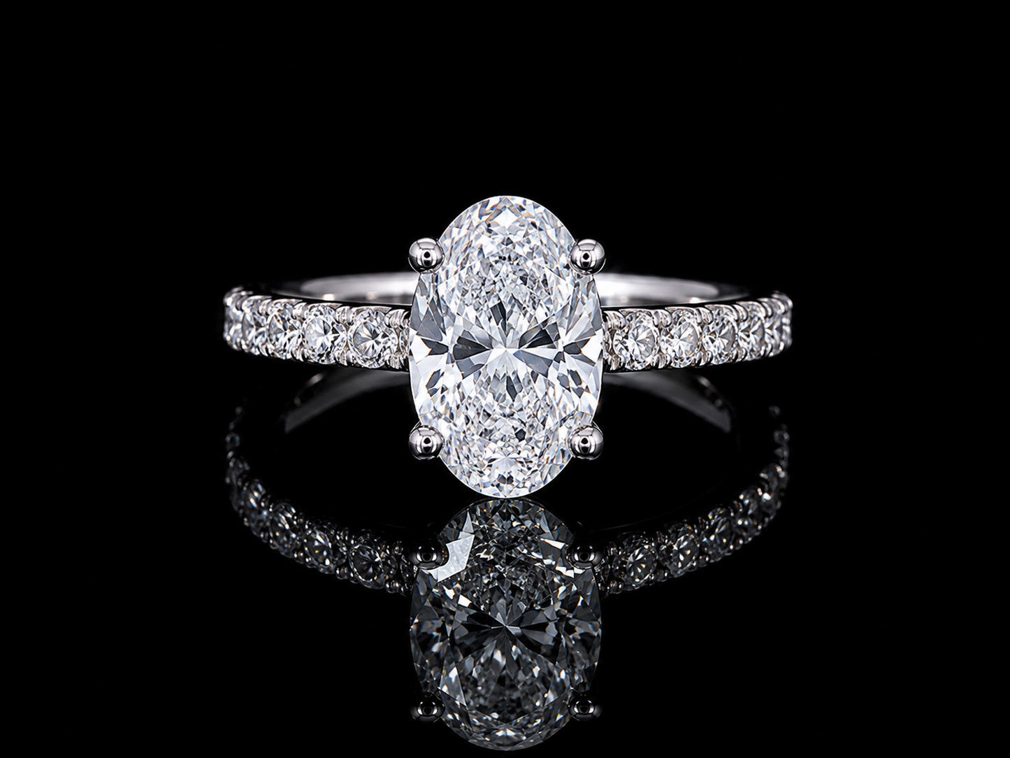 Platinum Oval Cut Lab Diamond Engagement Ring – 2.23 ct Total – IGI Certified