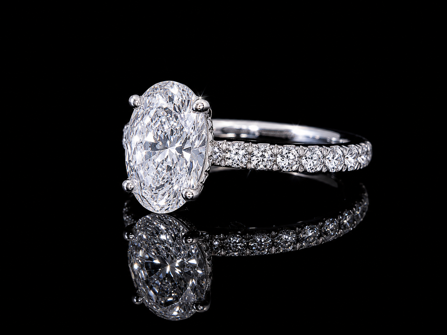 Platinum Oval Cut Lab Diamond Engagement Ring – 2.23 ct Total – IGI Certified