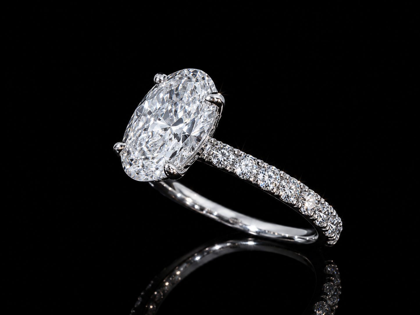 Platinum Oval Cut Lab Diamond Engagement Ring – 2.23 ct Total – IGI Certified