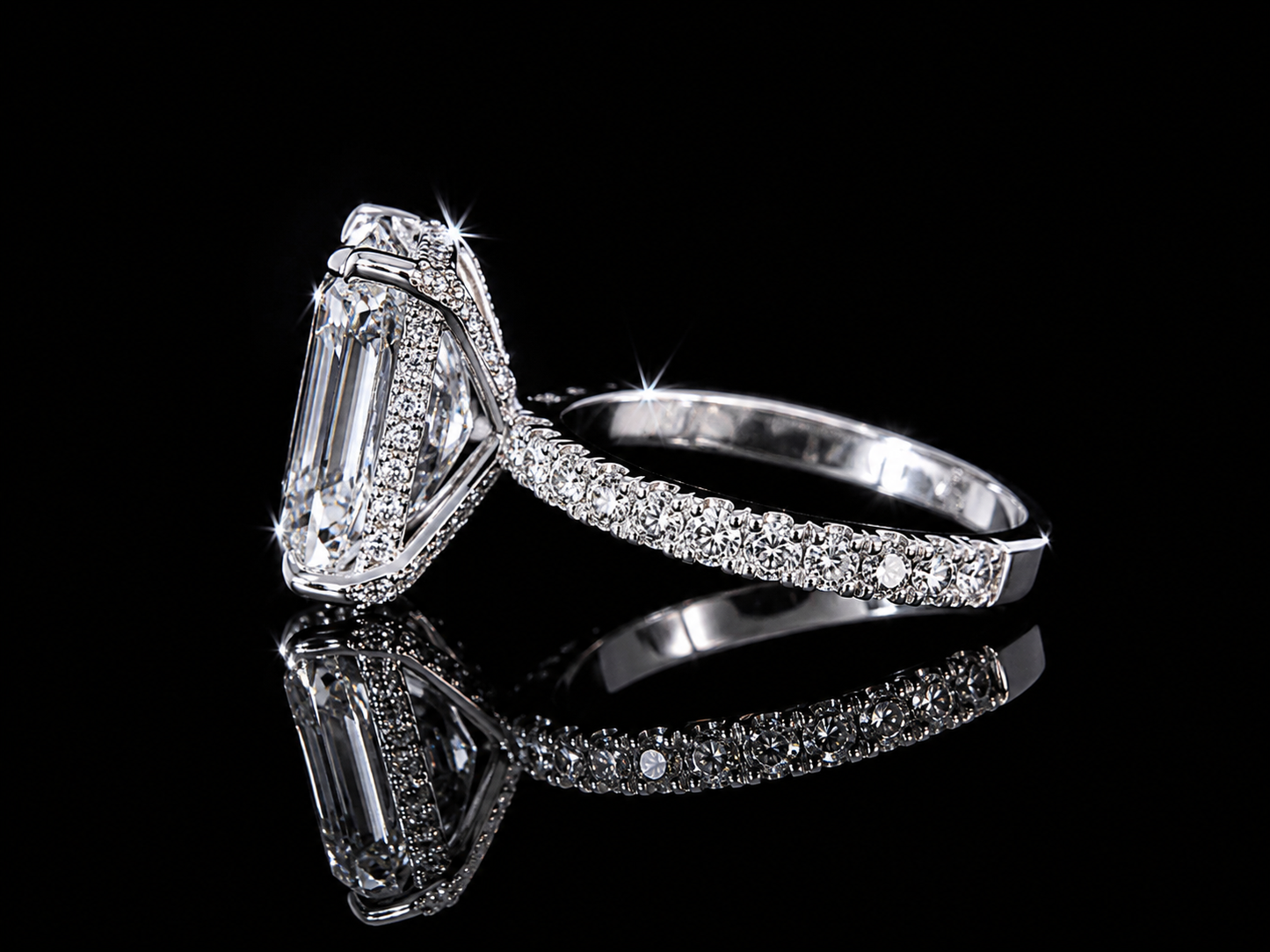 14K White Gold Radiant Cut Lab Diamond Engagement Ring – 5.00 ct Total – IGI Certified