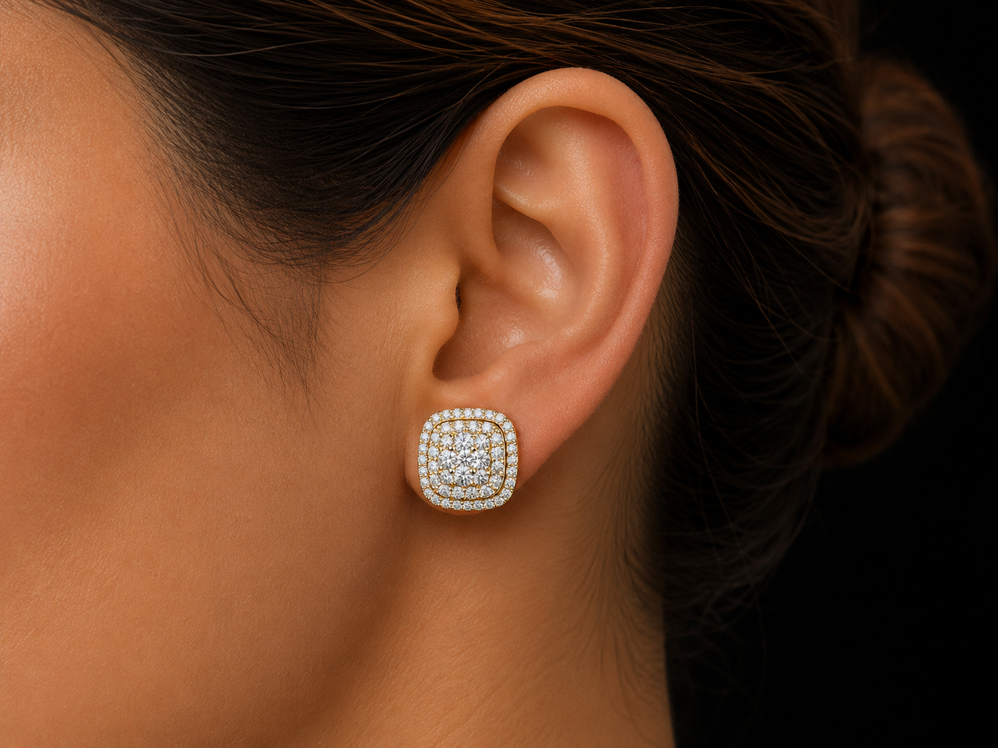 14K YELLOW GOLD ROUND DIAMONDS VVS F+ EARRINGS