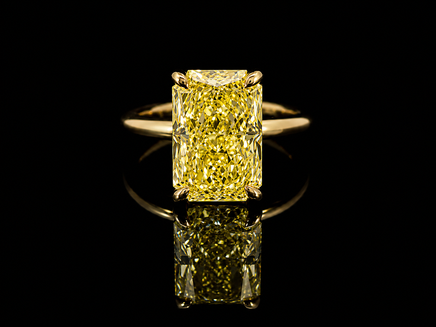 18K Yellow Gold Fancy Vivid Yellow Radiant Cut Lab Diamond Ring – 5.00 ct – IGI Certified