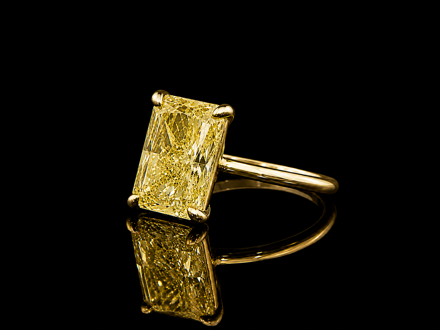 18K Yellow Gold Fancy Vivid Yellow Radiant Cut Lab Diamond Ring – 5.00 ct – IGI Certified