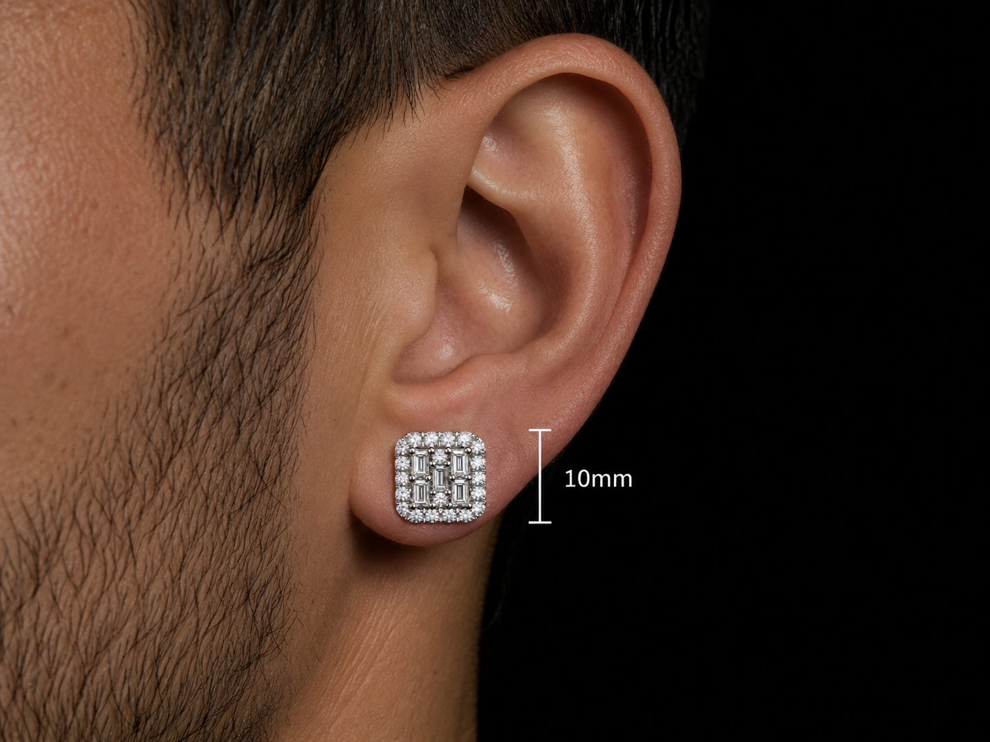 BOUCLES D'OREILLES BAGUETTE ET RONDES EN OR BLANC 14K AVEC DIAMANTS VVS F+ 