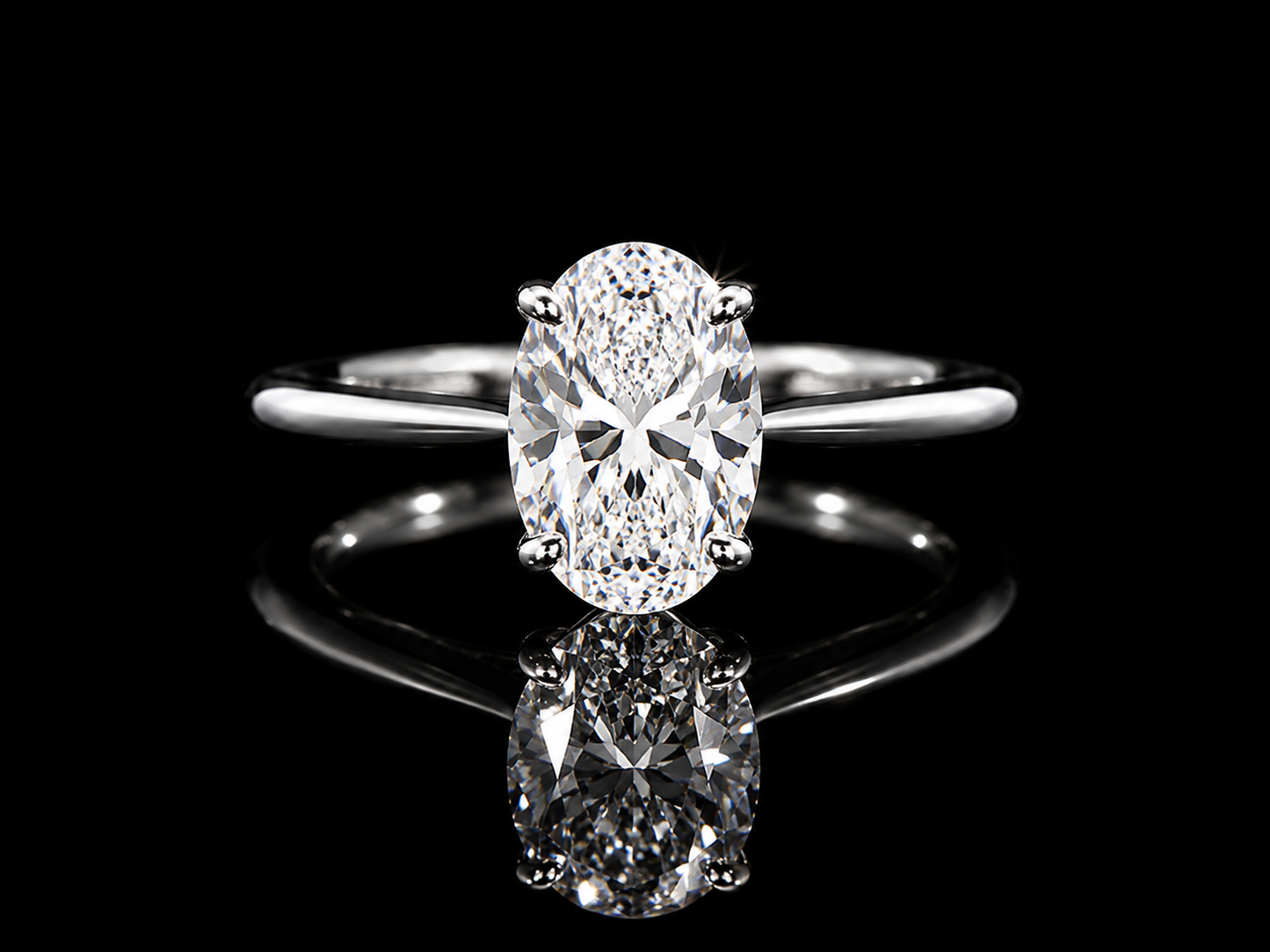 14K White Gold Oval Cut Lab Diamond Engagement Ring – 1.07 ct Total – IGI Certified