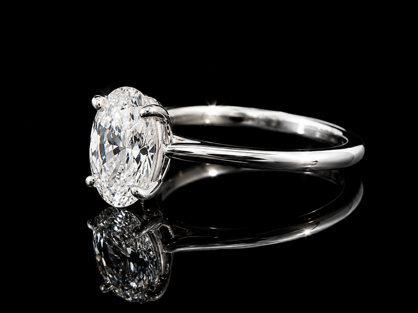 14K White Gold Oval Cut Lab Diamond Engagement Ring – 1.07 ct Total – IGI Certified