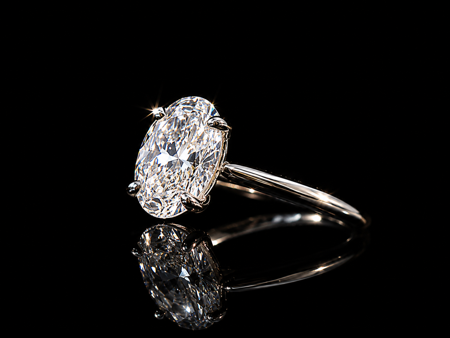 14K White Gold Oval Cut Lab Diamond Engagement Ring – 1.07 ct Total – IGI Certified