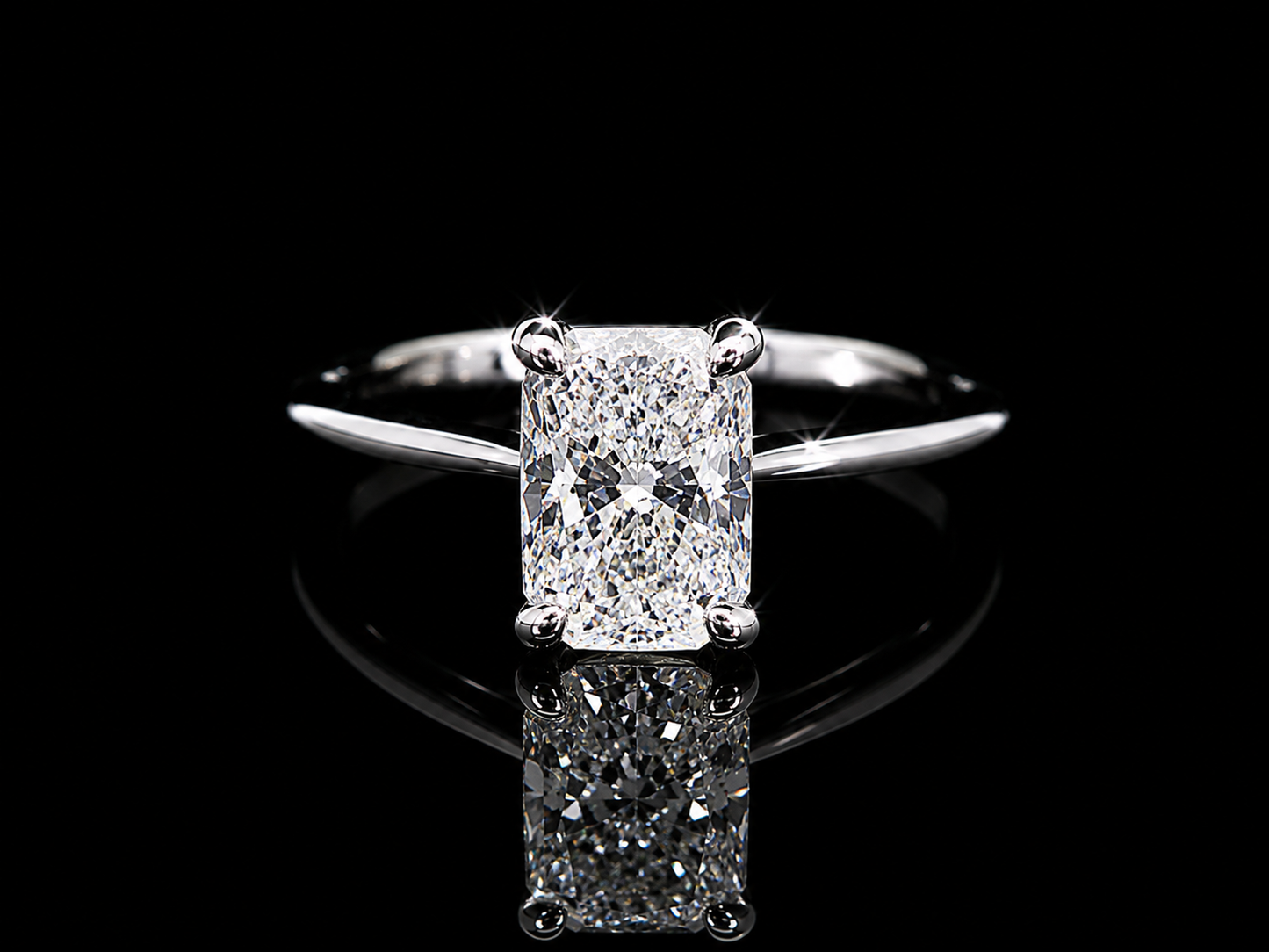 14K White Gold Elongated Cushion Lab Diamond Engagement Ring – 1.10 ct Total – IGI Certified
