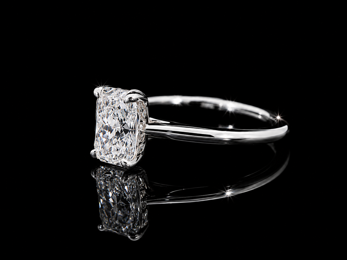 14K White Gold Elongated Cushion Lab Diamond Engagement Ring – 1.10 ct Total – IGI Certified