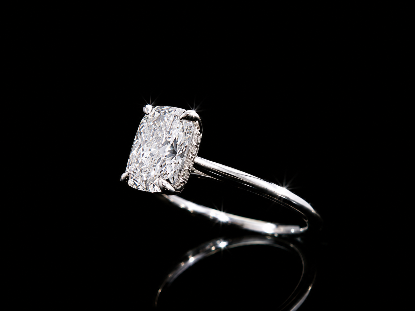 14K White Gold Elongated Cushion Lab Diamond Engagement Ring – 1.10 ct Total – IGI Certified