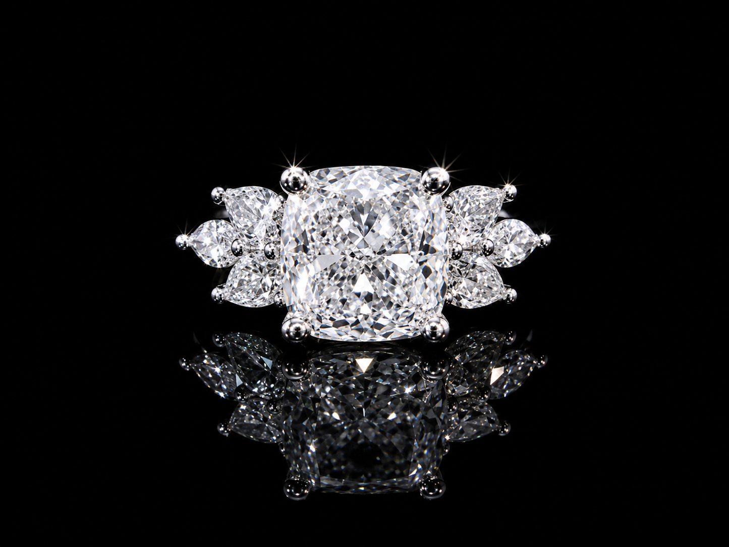 Platinum Cushion Cut Lab Diamond Engagement Ring – 3.87 ct Total – IGI Certified