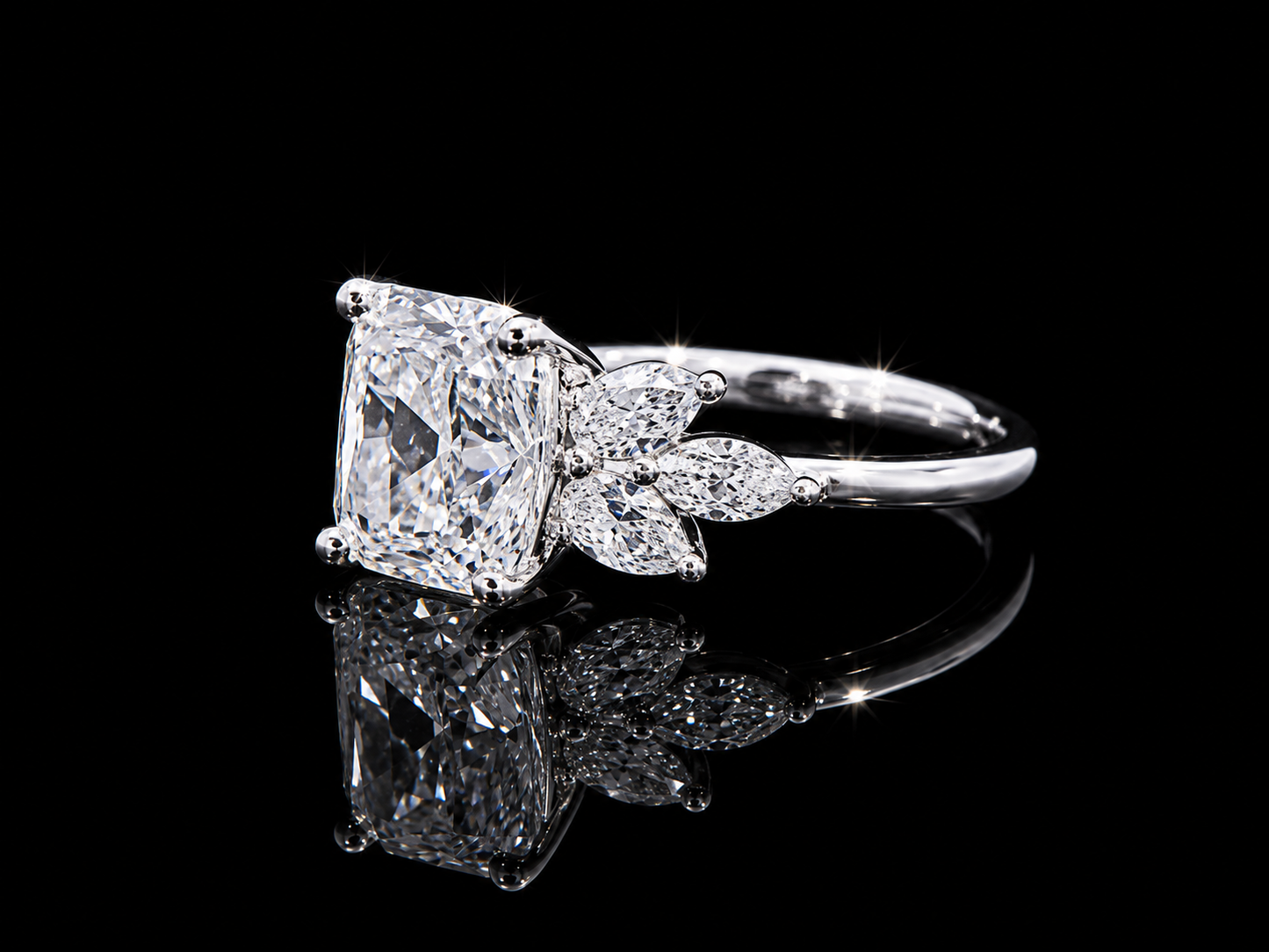 Platinum Cushion Cut Lab Diamond Engagement Ring – 3.87 ct Total – IGI Certified