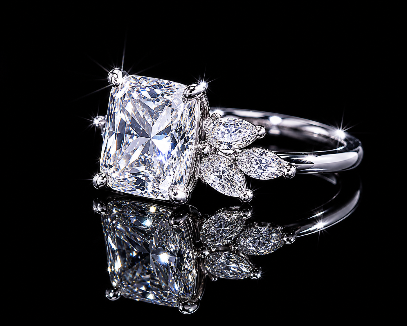 Platinum Cushion Cut Lab Diamond Engagement Ring – 3.87 ct Total – IGI Certified