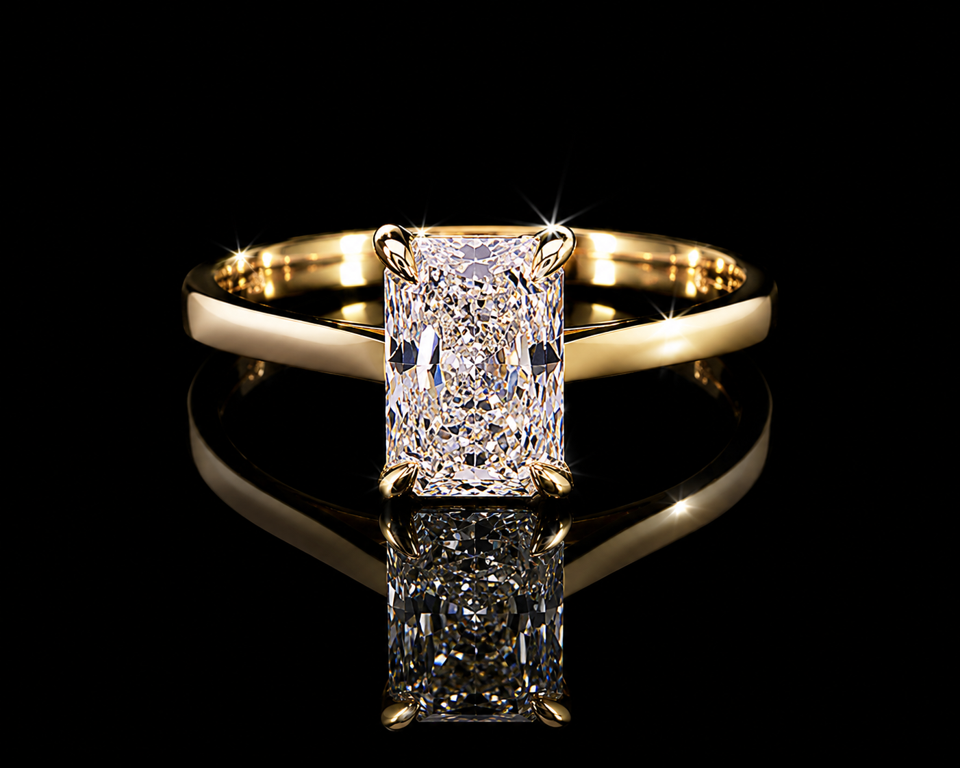 18K Yellow Gold Radiant Cut Lab Diamond Engagement Ring – 1.58 ct Total – IGI Certified