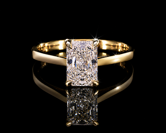 18K Yellow Gold Radiant Cut Lab Diamond Engagement Ring – 1.58 ct Total – IGI Certified