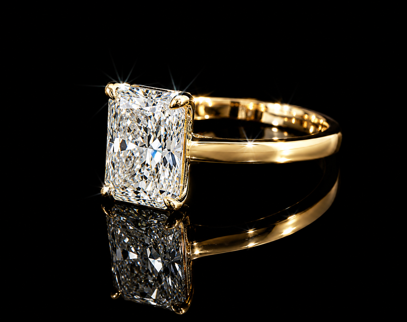 18K Yellow Gold Radiant Cut Lab Diamond Engagement Ring – 1.58 ct Total – IGI Certified