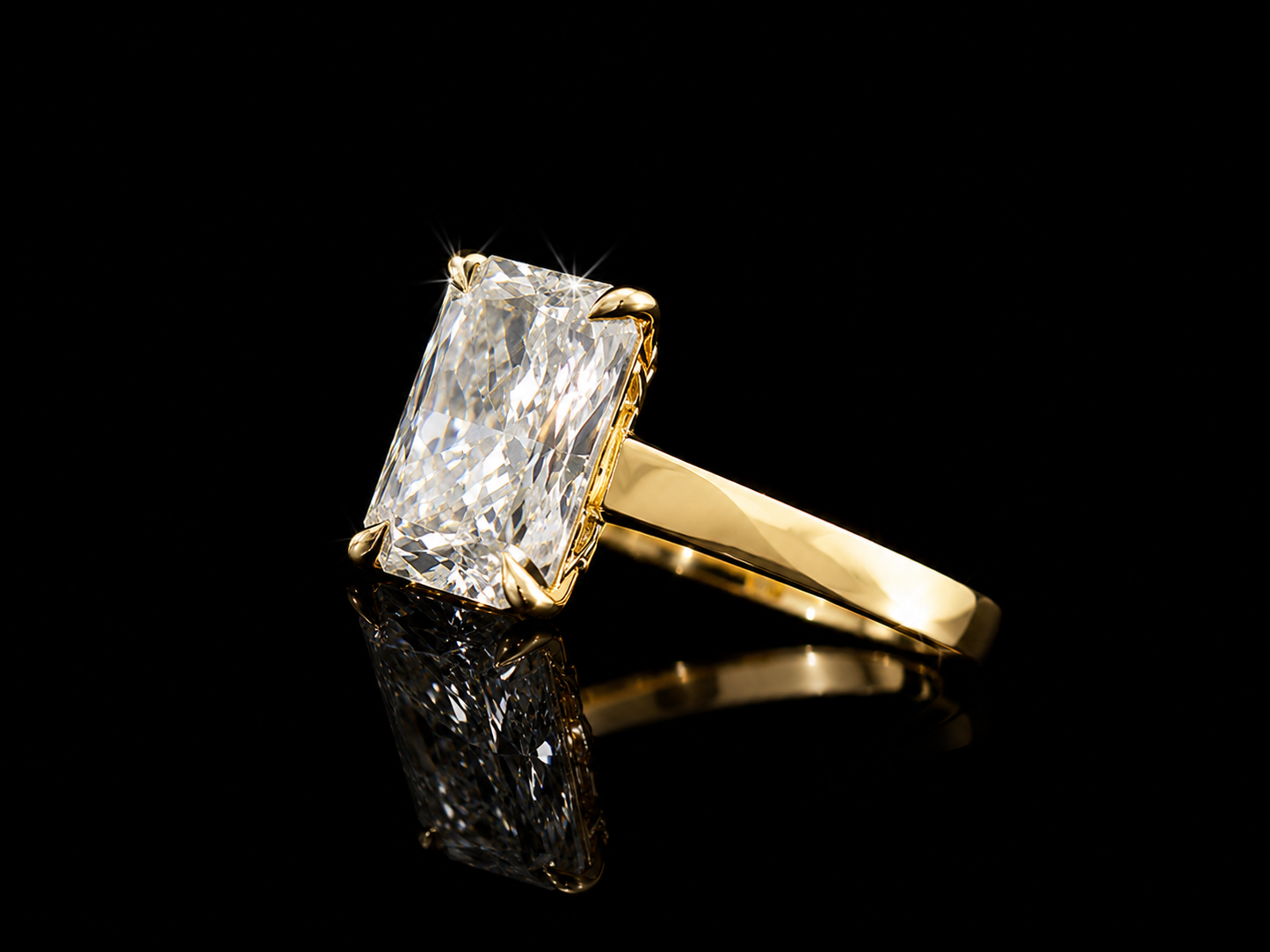 18K Yellow Gold Radiant Cut Lab Diamond Engagement Ring – 1.58 ct Total – IGI Certified