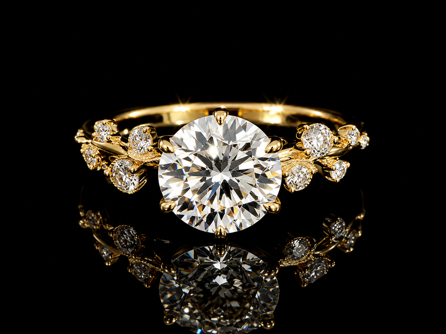 18K Yellow Gold Lab Round Cut Diamond Engagement Ring – 1.95 ct Total – IGI Certified