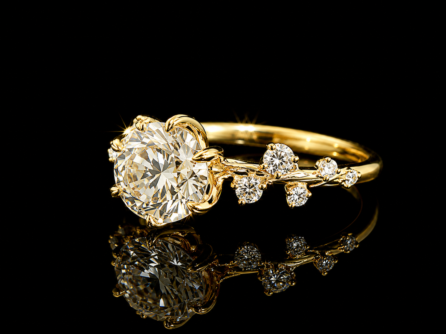 18K Yellow Gold Lab Round Cut Diamond Engagement Ring – 1.95 ct Total – IGI Certified