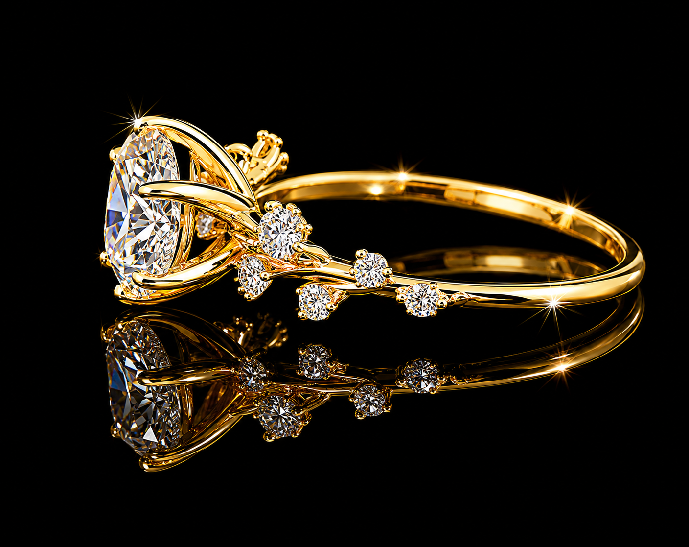 18K Yellow Gold Lab Round Cut Diamond Engagement Ring – 1.95 ct Total – IGI Certified