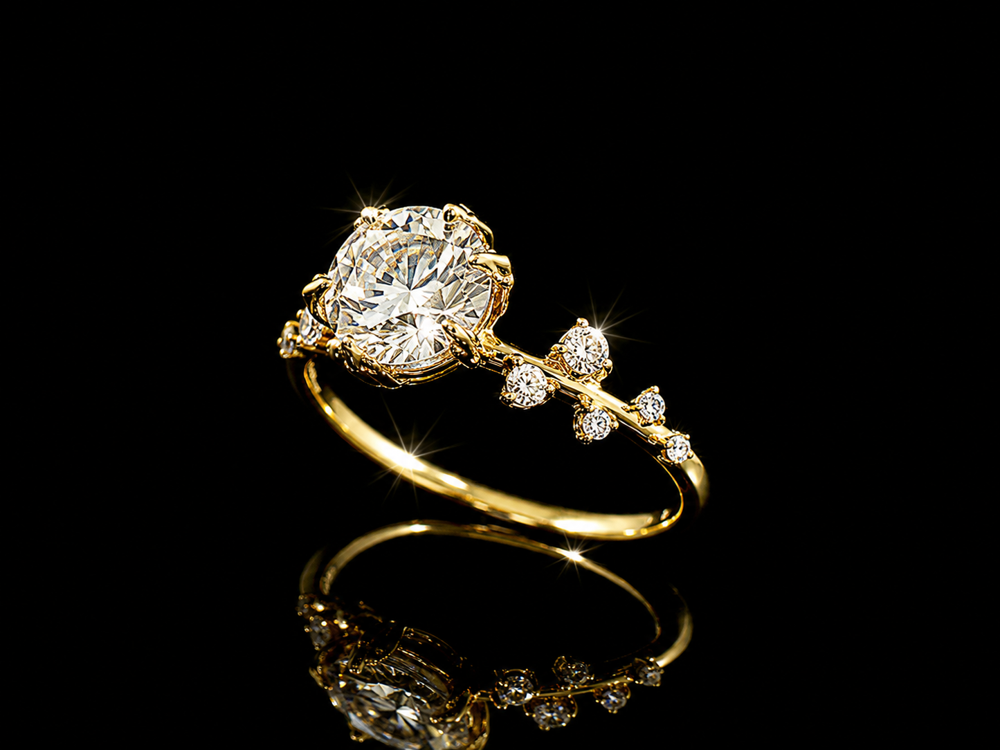 18K Yellow Gold Lab Round Cut Diamond Engagement Ring – 1.95 ct Total – IGI Certified