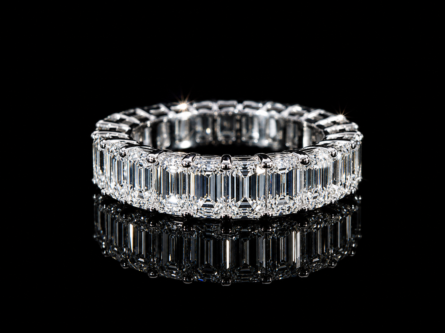 14K White Gold Emerald Cut Lab Diamond Full Eternity Band – 7.00 ct – VVS-VS F+