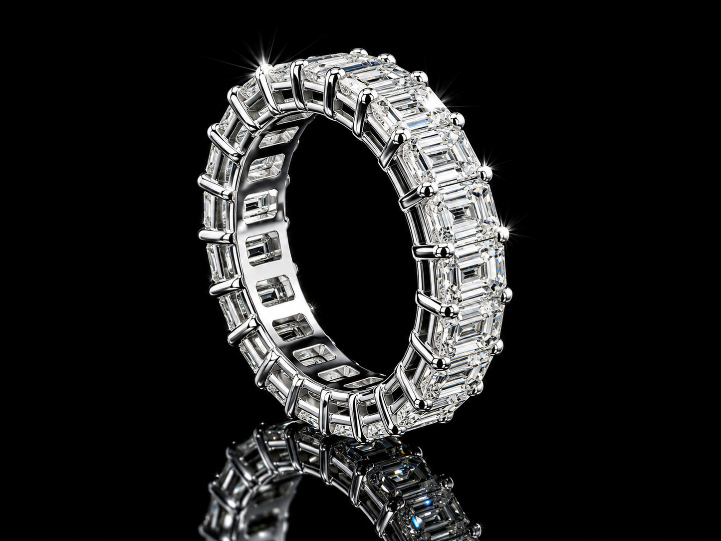 14K White Gold Emerald Cut Lab Diamond Full Eternity Band – 7.00 ct – VVS-VS F+