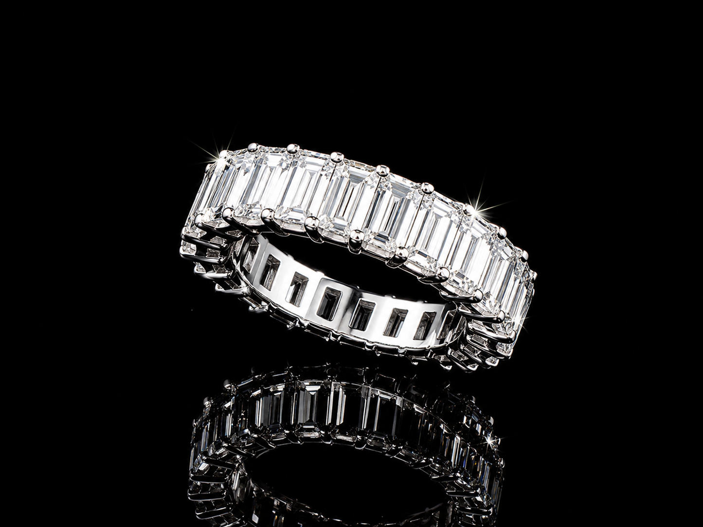 14K White Gold Emerald Cut Lab Diamond Full Eternity Band – 7.00 ct – VVS-VS F+