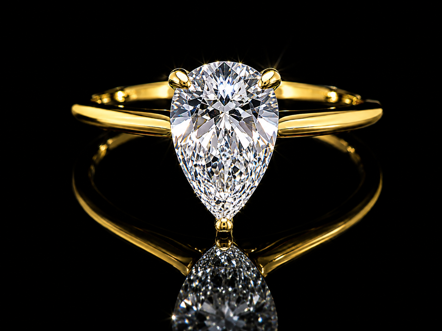 18K Yellow Gold Pear Shape Lab Diamond Engagement Ring – 1.06 ct Total – IGI Certified