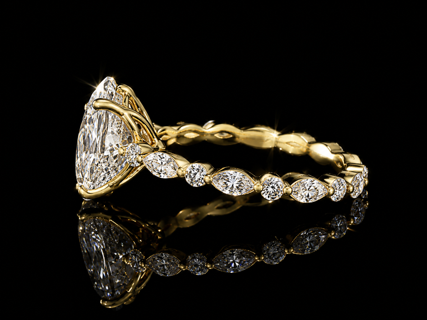 18K Yellow Gold Oval Cut Lab Diamond Engagement Ring – 3.90 ct Total – IGI Certified