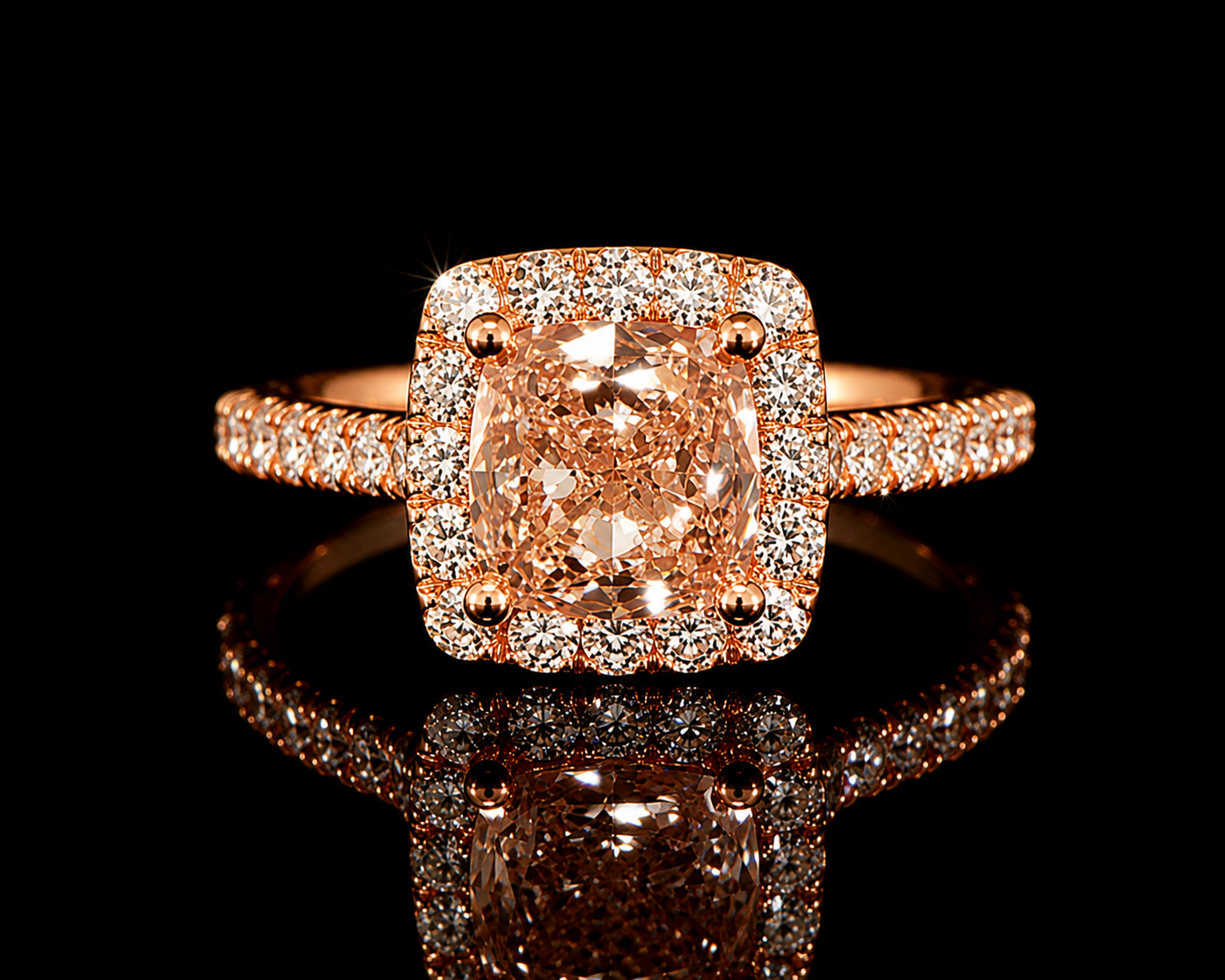 14K Rose Gold Fancy Intense Pink Cushion Cut Lab Diamond Engagement Ring – 2.29 ct Total – IGI Certified