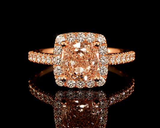 14K Rose Gold Fancy Intense Pink Cushion Cut Lab Diamond Engagement Ring – 2.29 ct Total – IGI Certified