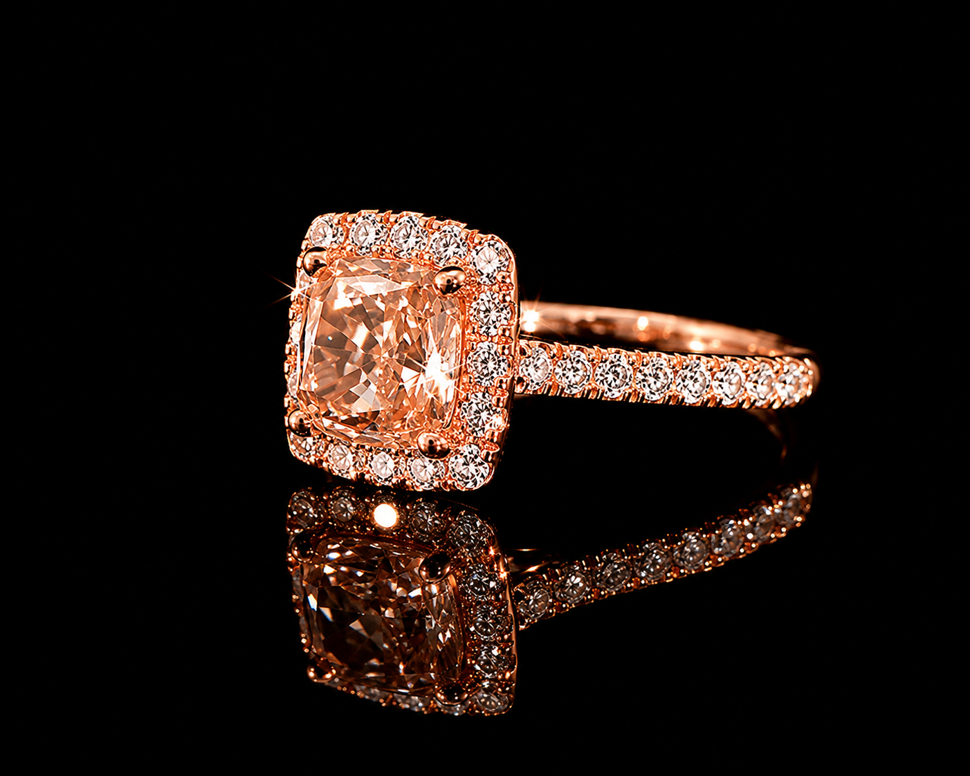 14K Rose Gold Fancy Intense Pink Cushion Cut Lab Diamond Engagement Ring – 2.29 ct Total – IGI Certified