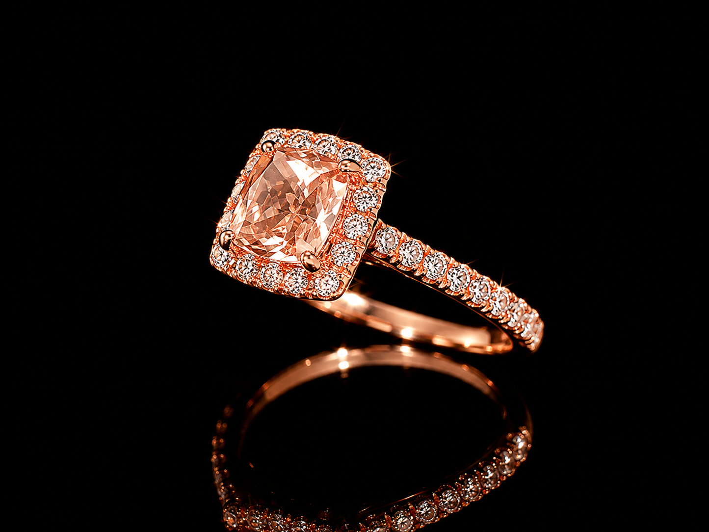 14K Rose Gold Fancy Intense Pink Cushion Cut Lab Diamond Engagement Ring – 2.29 ct Total – IGI Certified
