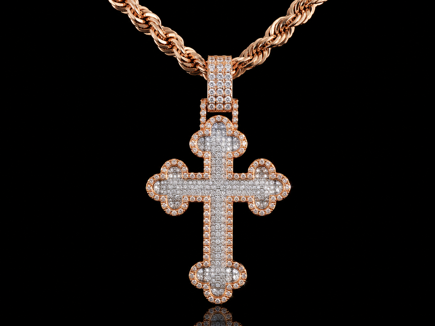 10K WHITE & ROSE GOLD DIAMOND CROSS PENDANT VVS