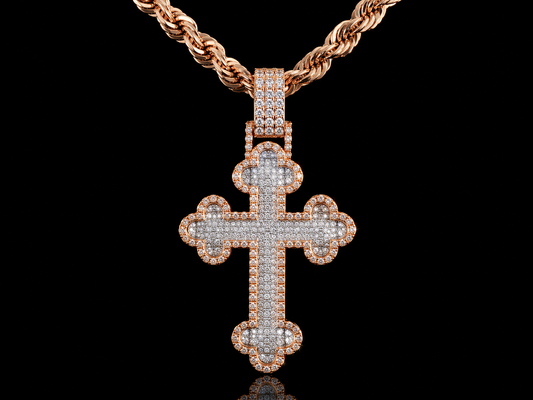 10K WHITE & ROSE GOLD DIAMOND CROSS PENDANT VVS