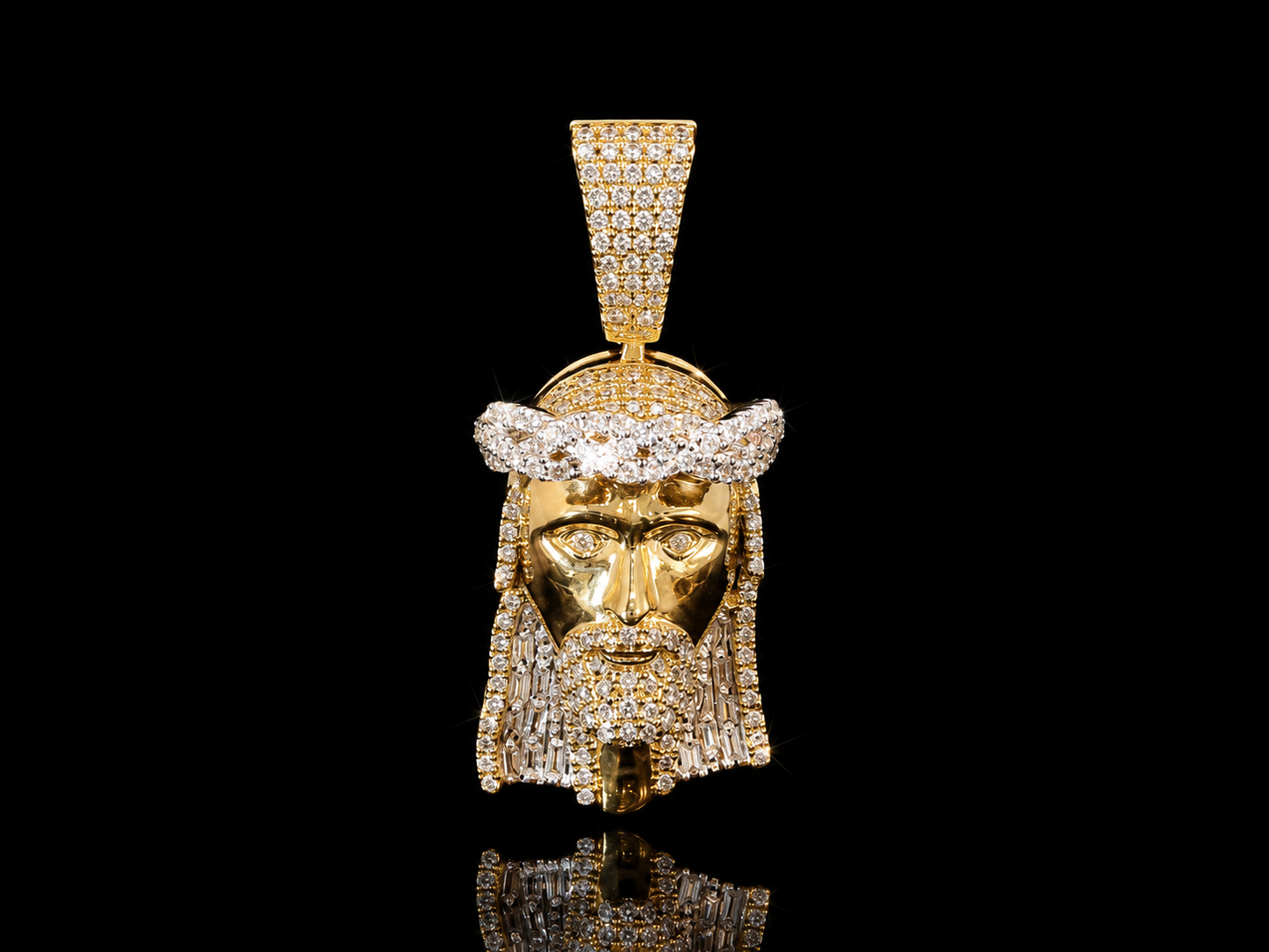 10K YELLOW GOLD DIAMOND JESUS PENDANT