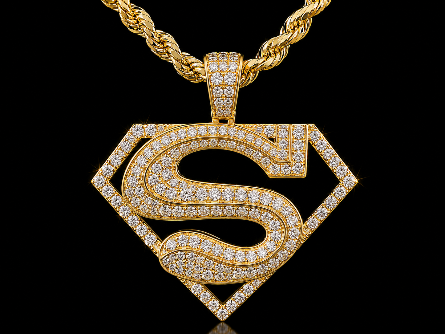 10K YELLOW GOLD DIAMOND SUPERMAN PENDANT