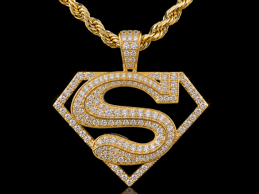 10K YELLOW GOLD DIAMOND SUPERMAN PENDANT